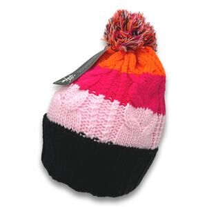 Stripe Pattern POM Beanie Thick Warm Soft Knit Long Cuffed Ski Cap Snowboard Hat